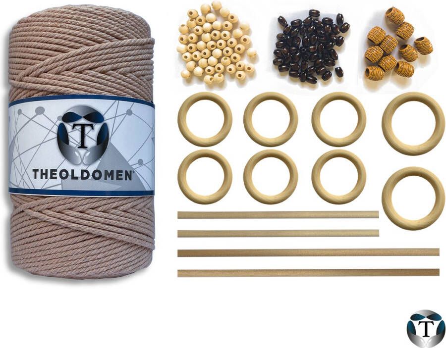 TheOldOmen Macramé Pakket | 200 METER | Incl. Handleiding | Brick Red | Starter Set | Ringen | Kralen |Stokken | Macramé Touw | 3mm | 100% Katoen | Macramé | Decoratie | DIY | Doe Het Zelf | Wandkleed | Dromenvanger | Plantenhanger | Tassen | |