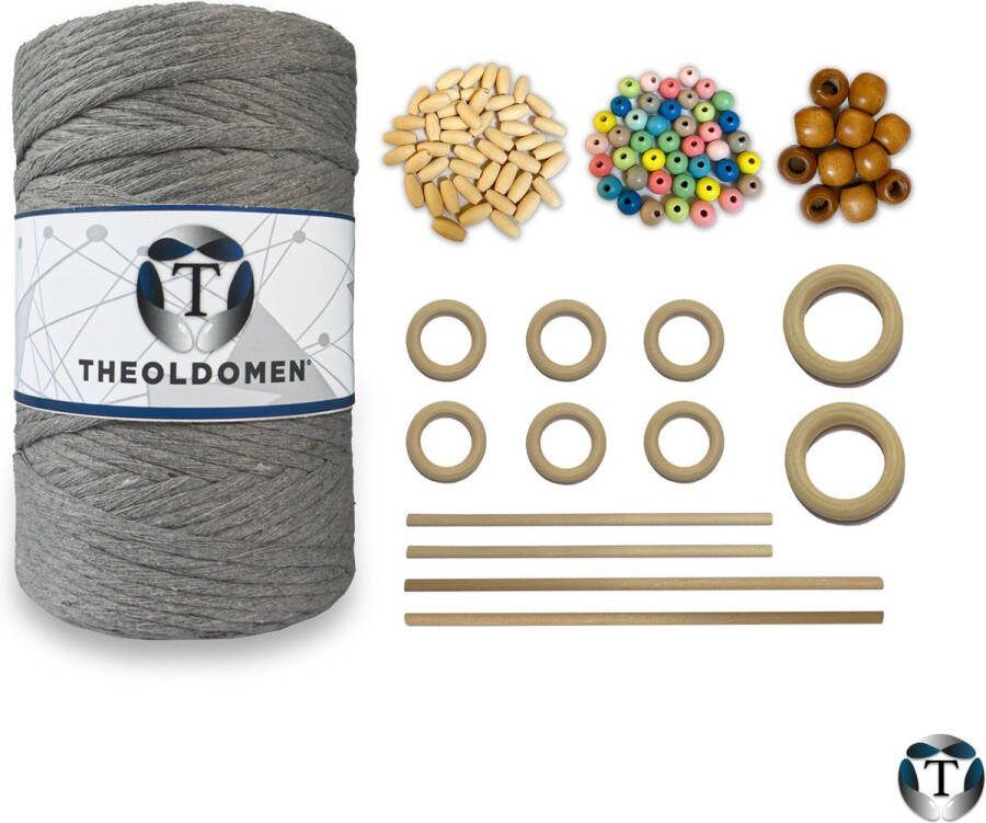 TheOldOmen Macramé Pakket | 200 METER | Incl. Handleiding | Lichtgrijs | Starter Set | Ringen | Kralen | Stokken | Macramé Touw | 3mm | 100% Katoen | Macramé | Decoratie | DIY | Doe Het Zelf | Wandkleed | Dromenvanger | Plantenhanger | Tassen | |