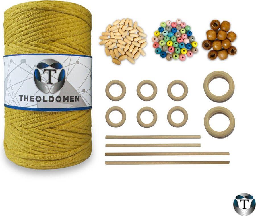 TheOldOmen Macramé Pakket | 200 METER | Incl. Handleiding | Oker | Starter Set | Ringen | Kralen | Stokken | Macramé Touw | 3mm | 100% Katoen | Macramé | Decoratie | DIY | Doe Het Zelf | Wandkleed | Dromenvanger | Plantenhanger | Tassen | |