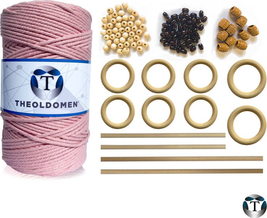 TheOldOmen Macramé Pakket | 200 METER | Incl. Handleiding | Roze | Starter Set | Ringen | Kralen | Stokken | Macramé Touw | 3mm | 100% Katoen | Macramé | Decoratie | DIY | Doe Het Zelf | Wandkleed | Dromenvanger | Plantenhanger | Tassen | |