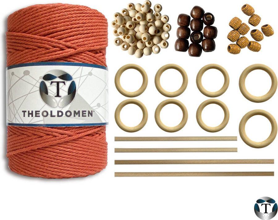 TheOldOmen Macramé Pakket 200 METER Incl. Handleiding Rust Starter Set Ringen Kralen |Stokken Macramé Touw 3mm 100% Katoen Macramé Decoratie DIY Doe Het Zelf Wandkleed Dromenvanger Plantenhanger Tassen