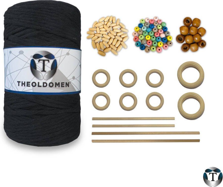 TheOldOmen Macramé Pakket | 200 METER | Incl. Handleiding | Zwart | Starter Set | Ringen | Kralen | Stokken | Macramé Touw | 3mm | 100% Katoen | Macramé | Decoratie | DIY | Doe Het Zelf | Wandkleed | Dromenvanger | Plantenhanger | Tassen | |