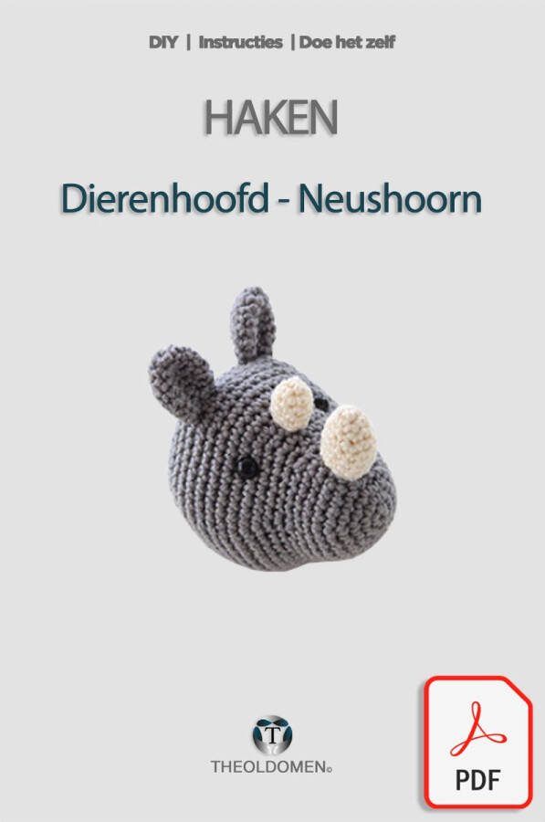 TheOldOmen Patroon Dierenhoofd Neushoorn Handleiding PDF Haken Instructies DIY Doe Het Zelf Pakket
