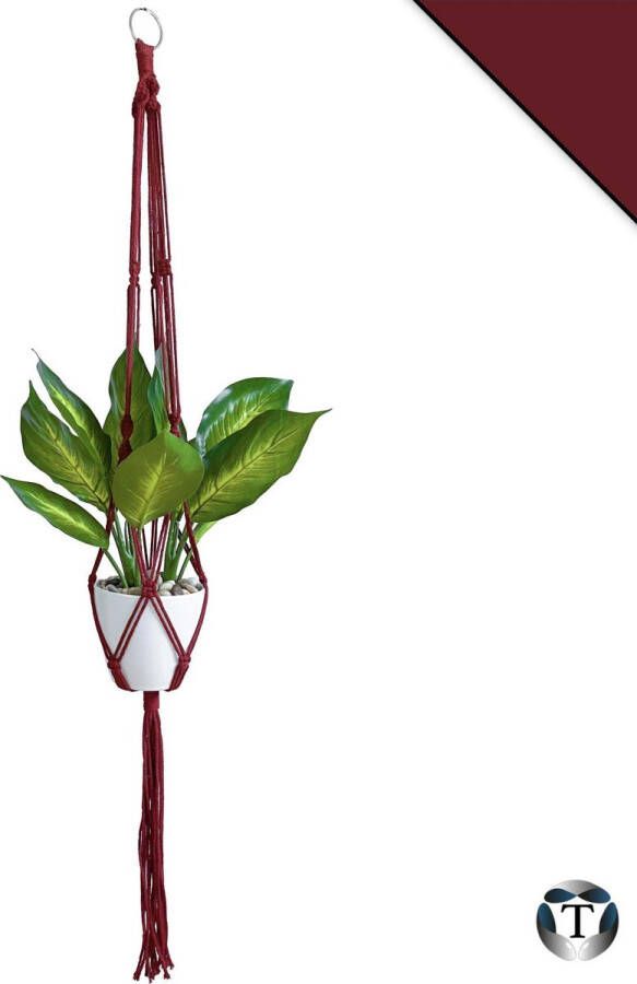 TheOldOmen Plantenhanger Macramé | Bordeaux Rood | 100% Katoen | Diverse Kleuren | Plantenpot Ophangen | 100 cm | Macramé Koord | Binnen & Buiten | Plantenhanger | Macramé | Planten |Bloempot Ophangen | |