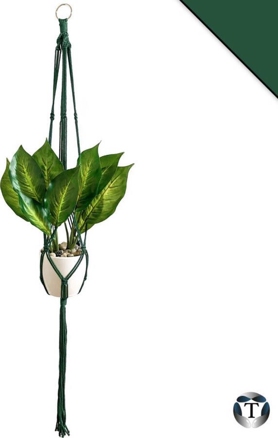 TheOldOmen Plantenhanger Macramé | Donkergroen | 100% Katoen | Diverse Kleuren | Plantenpot Ophangen | 100 cm | Macramé Koord | Binnen & Buiten | Plantenhanger | Macramé | Planten |Bloempot Ophangen | |