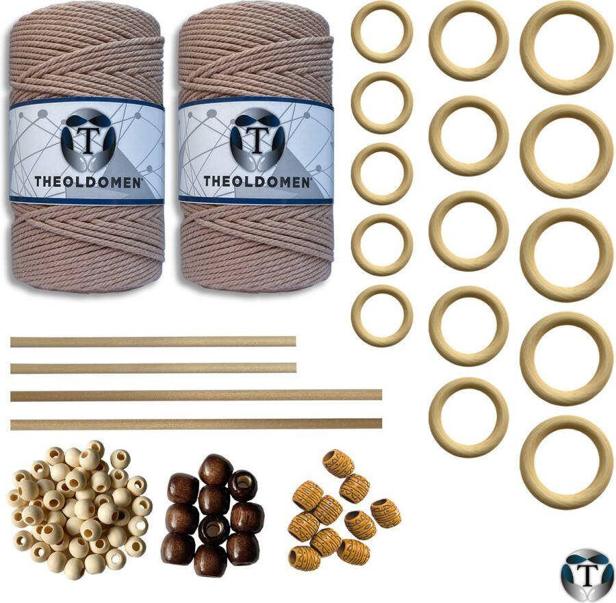 TheOldOmen XXL Macramé Pakket | 400 METER | Incl. Handleiding | Brick Red | Starter Set | Ringen | Kralen | Stokken | Macramé Touw | 3mm | 100% Katoen | Macramé | Decoratie | DIY | Doe Het Zelf | Wandkleed | Dromenvanger | Plantenhanger | Tassen |