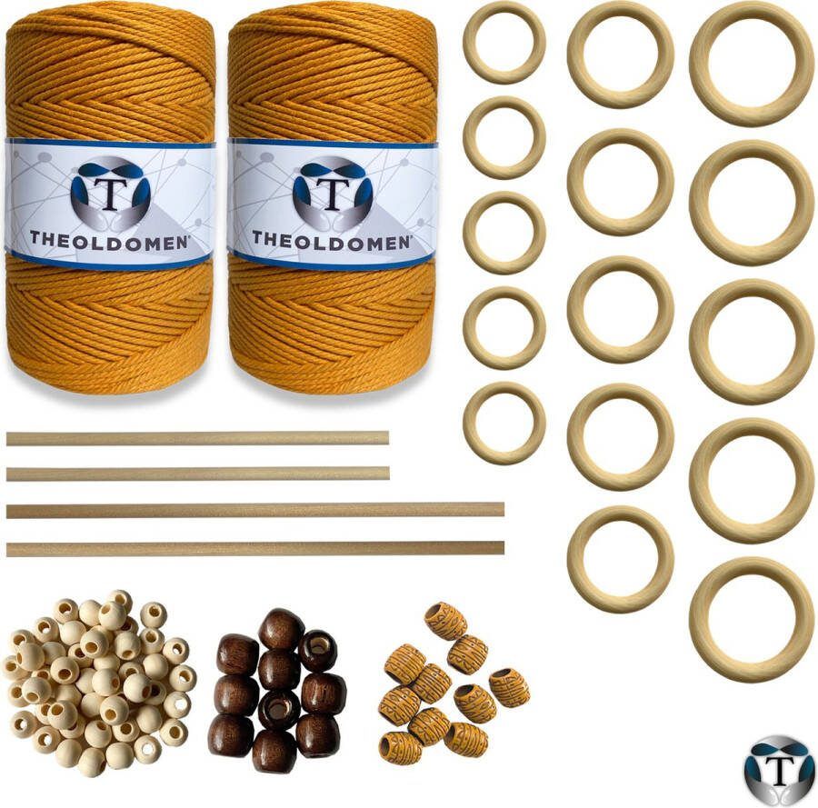 TheOldOmen XXL Macramé Pakket | 400 METER | Incl. Handleiding | Goudgeel | Starter Set | Ringen | Kralen | Stokken | Macramé Touw | 3mm | 100% Katoen | Macramé | Decoratie | DIY | Doe Het Zelf | Wandkleed | Dromenvanger | Plantenhanger | Tassen |