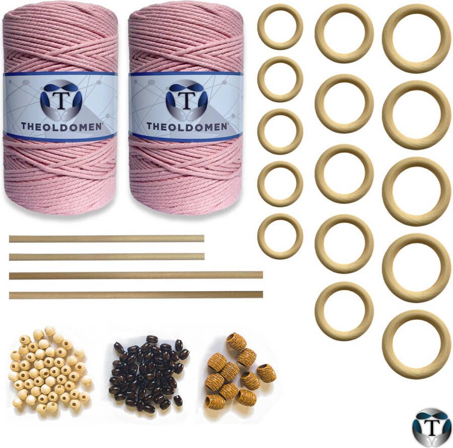 TheOldOmen XXL Macramé Pakket | 400 METER | Incl. Handleiding | Nude Roze | Starter Set | Ringen | Kralen | Stokken | Macramé Touw | 3mm | 100% Katoen | Macramé | Decoratie | DIY | Doe Het Zelf | Wandkleed | Dromenvanger | Plantenhanger | Tassen |