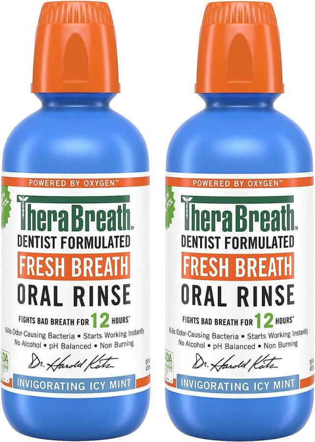 TheraBreath Fresh Breath Mouthwash Mondspoeling Mondwater Icy Mint 2X473ml