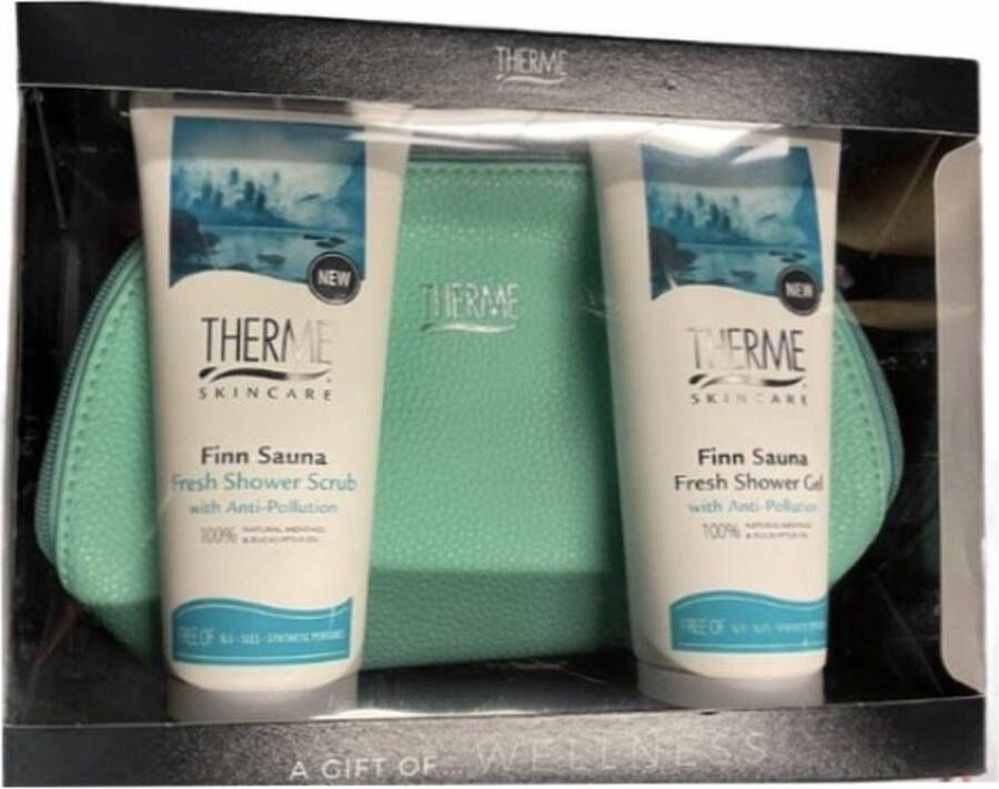 Therme Finn Therme kadoset finn sauna een scrub douch een fresh shower douch en een mooi toilet tasje