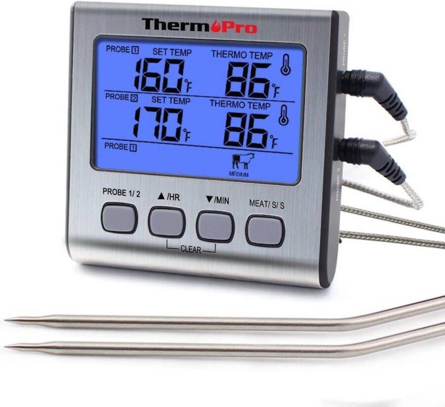 Thermo Pro ThermoPro Dubbele Vleesthermometer Digitaal BBQ Thermometer incl. Batterij