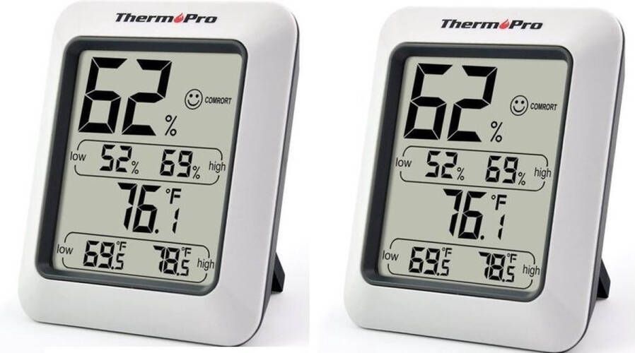 Thermo Pro TP50 Digitale Thermometer voor binnen met Vochtigheidsmeter Hygrometer Digitaal Set van 2