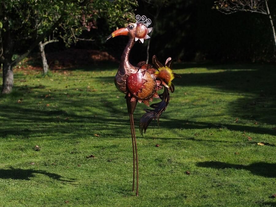 Thermobrass Tuinbeeld Grote vogel bordeaux metaal 143 cm hoog