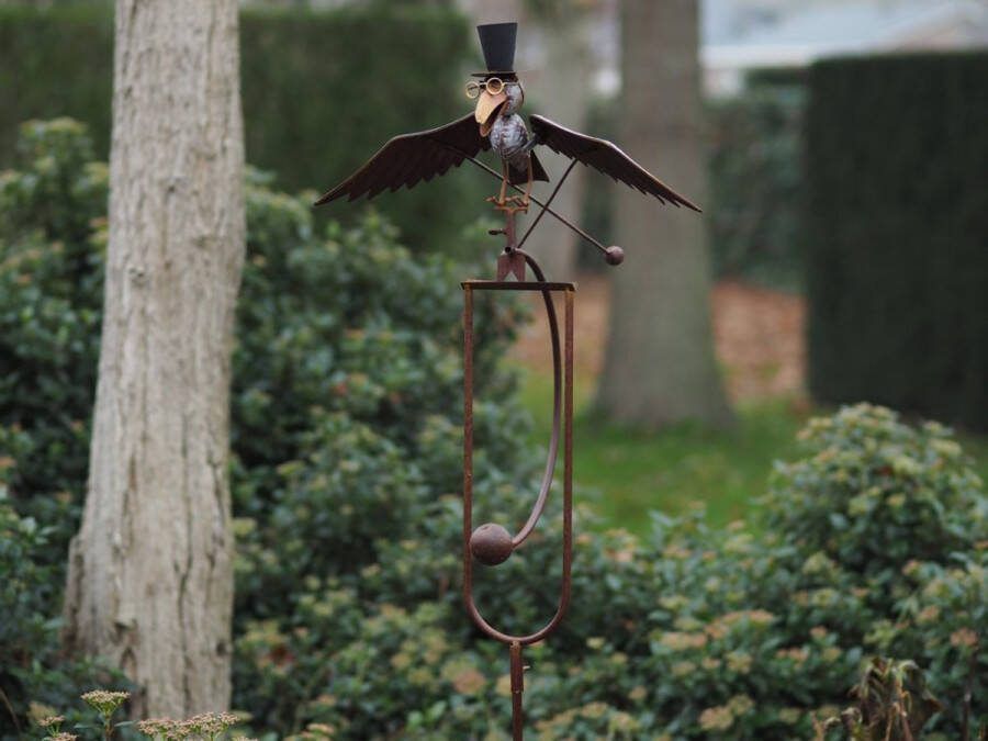 Thermobrass Tuinsteker balans vogel kraai met hoed