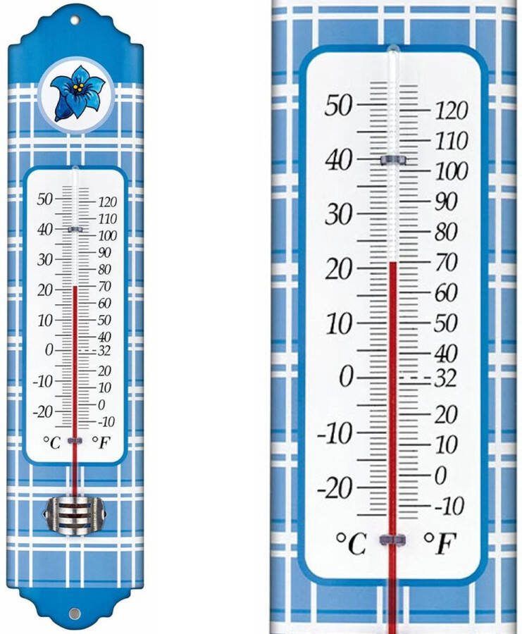 Express Metalen thermometer Alpen 29 cm blauw voor gebruik binnen en buiten