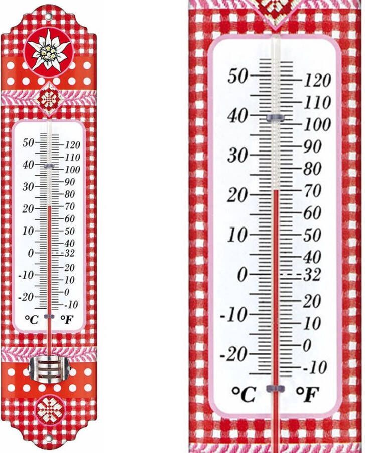 Express Metalen thermometer Alpen 29 cm rood voor gebruik binnen en buiten