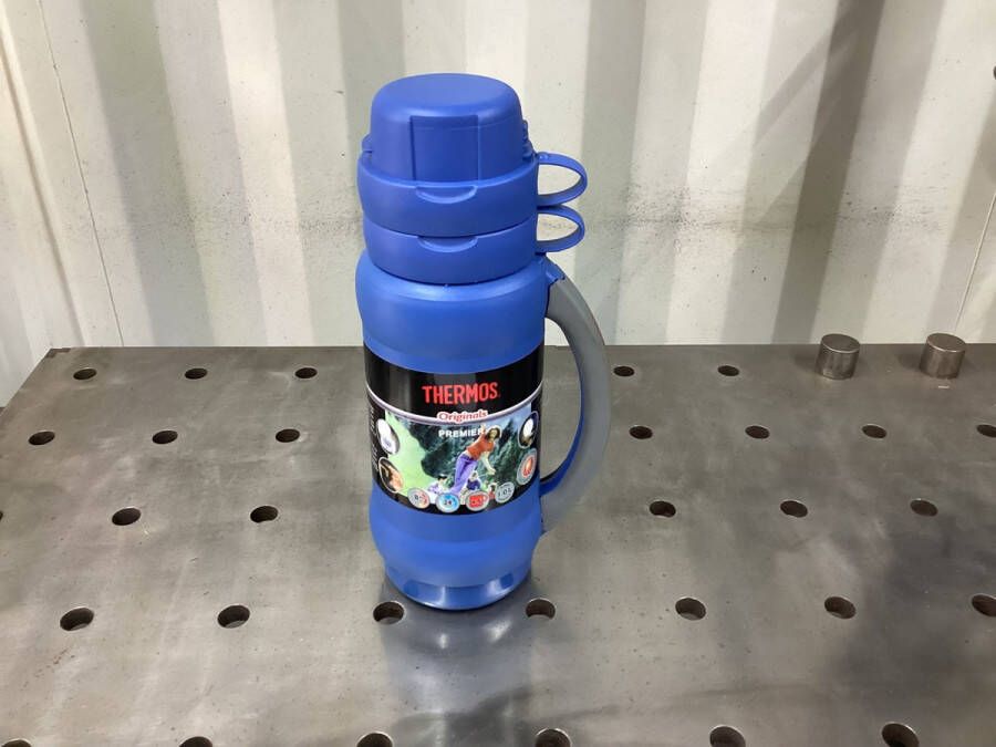 Thermos Zaagfabriek- premier Isoleer fles kan- inhoud 1 liter- 2 geïntegreerde drank bekers blauw