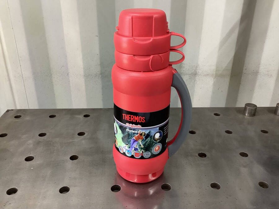 Thermos Zaagfabriek- premier Isoleer fles kan- inhoud 1 liter- 2 geïntegreerde drank bekers- rood