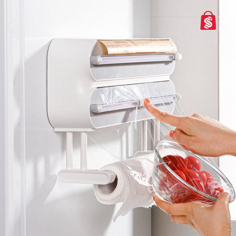 TheStudentShop 3 in 1 Rollenhouder Grijs Rollenhouder Foliehouder Keukenrolhouder| Rollenhouder hangend Rolhouder Huishoudfolie houder Keukenpapier houder kerstcadeau