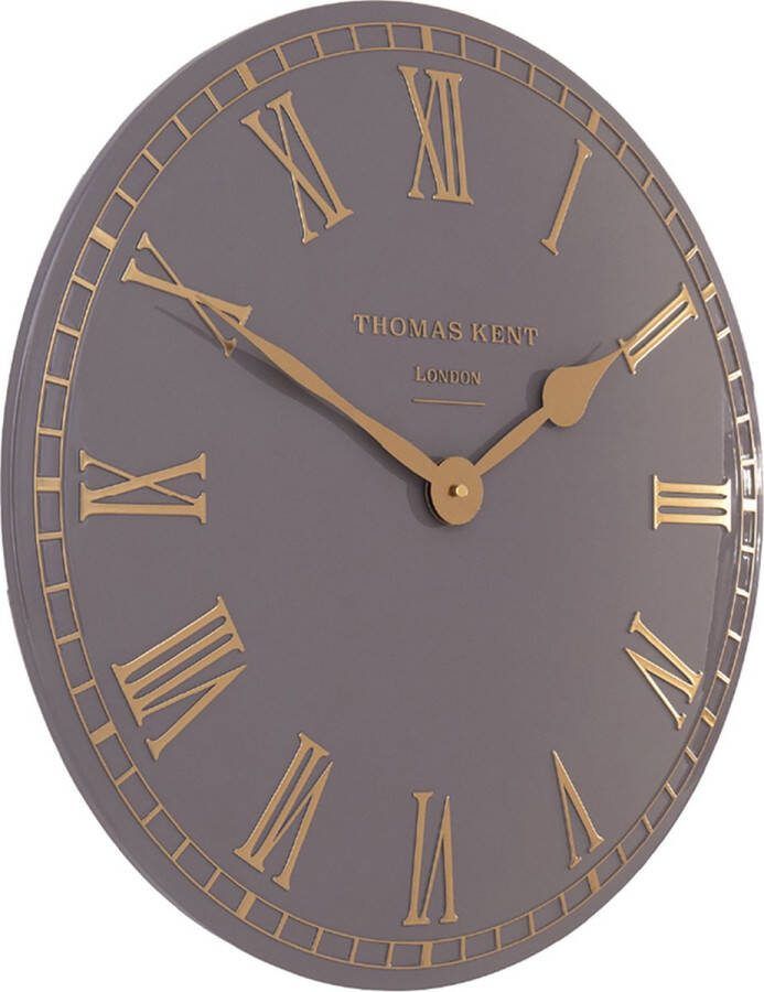 Thomas Kent Grote Ronde Klok met klassieke wijzers en Romeinse Cijfers Grijs Goud Ø51CM