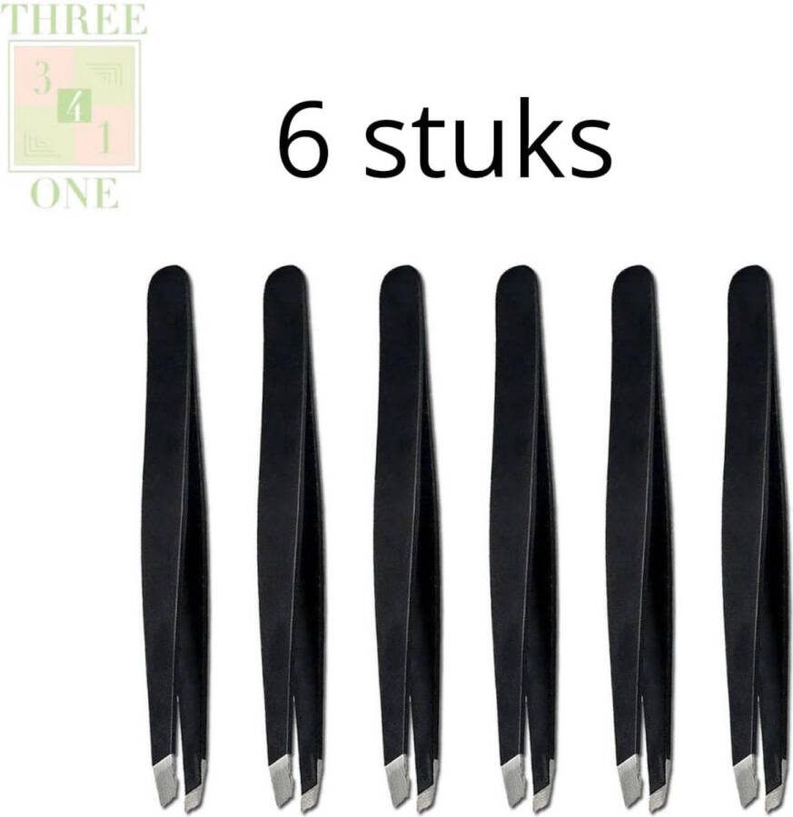 Three4One 6 stuks Epileer pincet Precisie pincet voor wenkbrauwen pluk pincet -Wenkbrauw pincet Fijn pincet voor epileren 6 keer 6x
