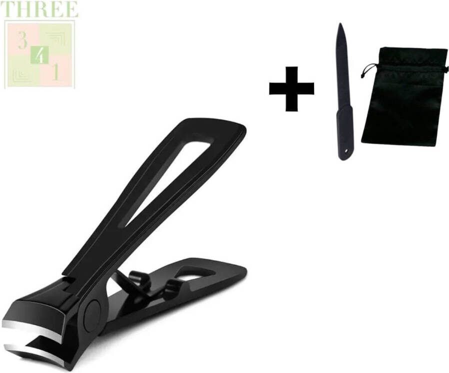 Three4One Luxe nagelknipper nageltang tang kalknagels nagelknipper dikke nagels Zwarte nagelknipper Professionele nagelknipper Reiszakje Nagelvijl