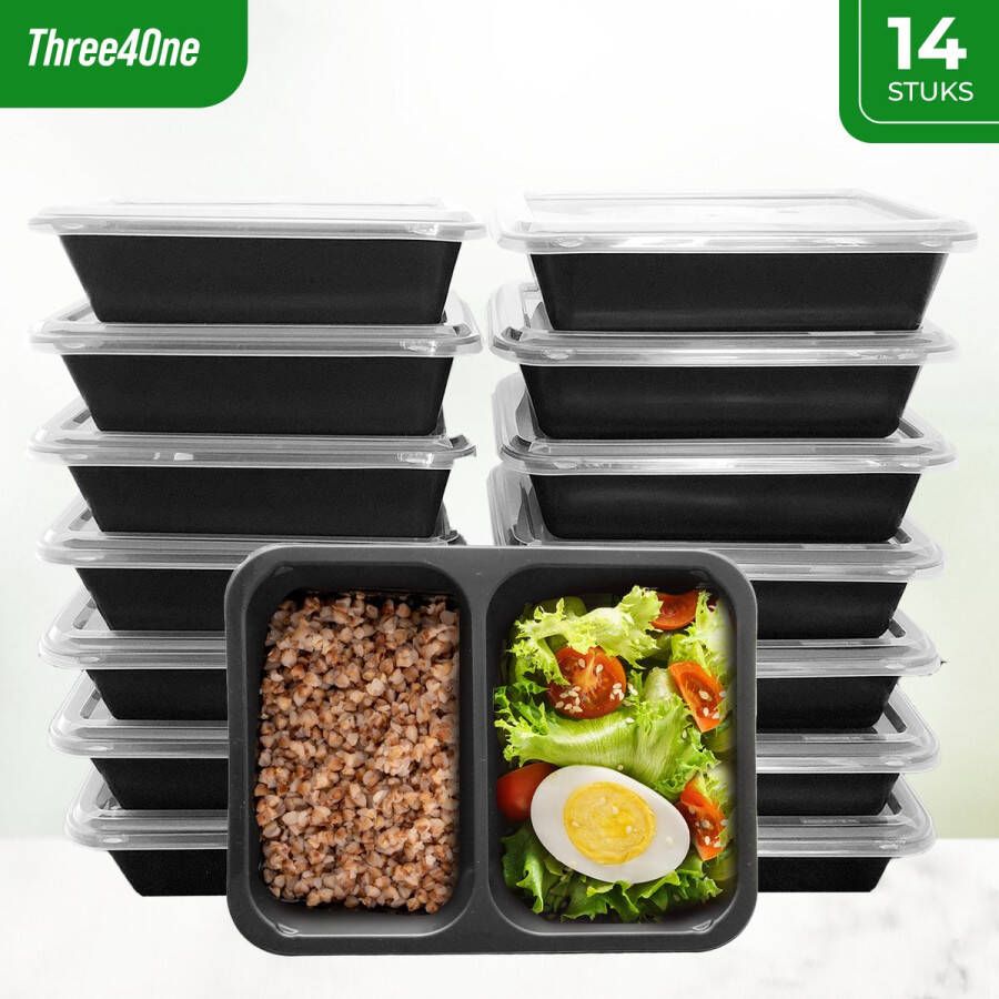 Three4One meal prep bakjes 14 stuks 2 compartimenten diepvriesbakjes vershouddoos plastic magnetron bakjes vershoudbakjes met deksel