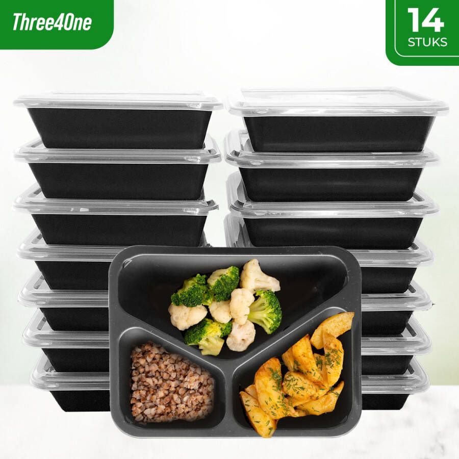 Three4One meal prep bakjes 14 stuks 3compartimenten diepvriesbakjes vershouddoos plastic magnetron bakjes vershoudbakjes met deksel