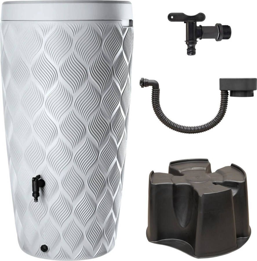 ThuisTuinieren.nl Regenton Set Wit 240L met Bloemenbak Complete Set Wavy Look Waterton Watertank Tuin Moestuin Regentonnen