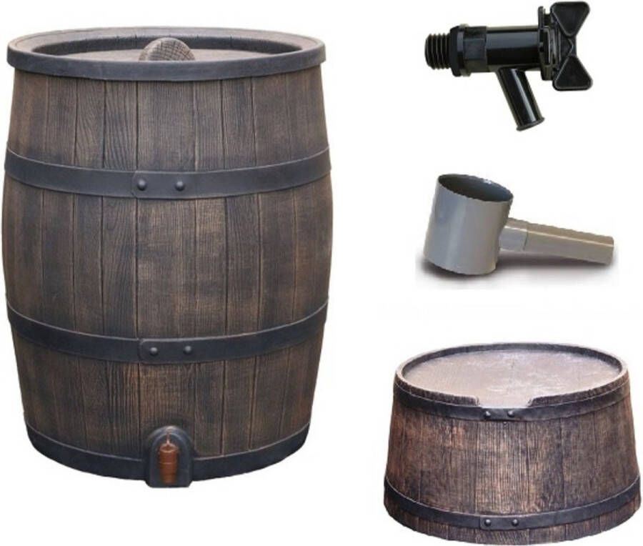 ThuisTuinieren.nl Roto 240 liter Bruin Voordeelset Regenton Complete Set Voet Vulautomaat Kraan