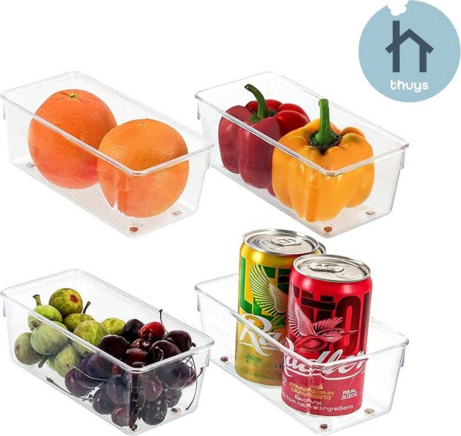 Thuys 4 stuks Koelkast Organizer Koelkast Bakjes Koelkast Organizer Doorzichtig 16 cm Hoogwaardig Plastic
