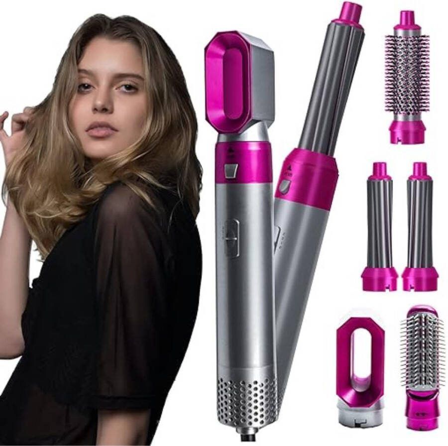 Thuys Airstyler – 5 in 1 Krultangset – Multistyler Multifunctionele Haarstyler – Instelbare Modi – Gladde Krullen & Golven – voor Lang en Kort haar – Modern – Roze Grijs