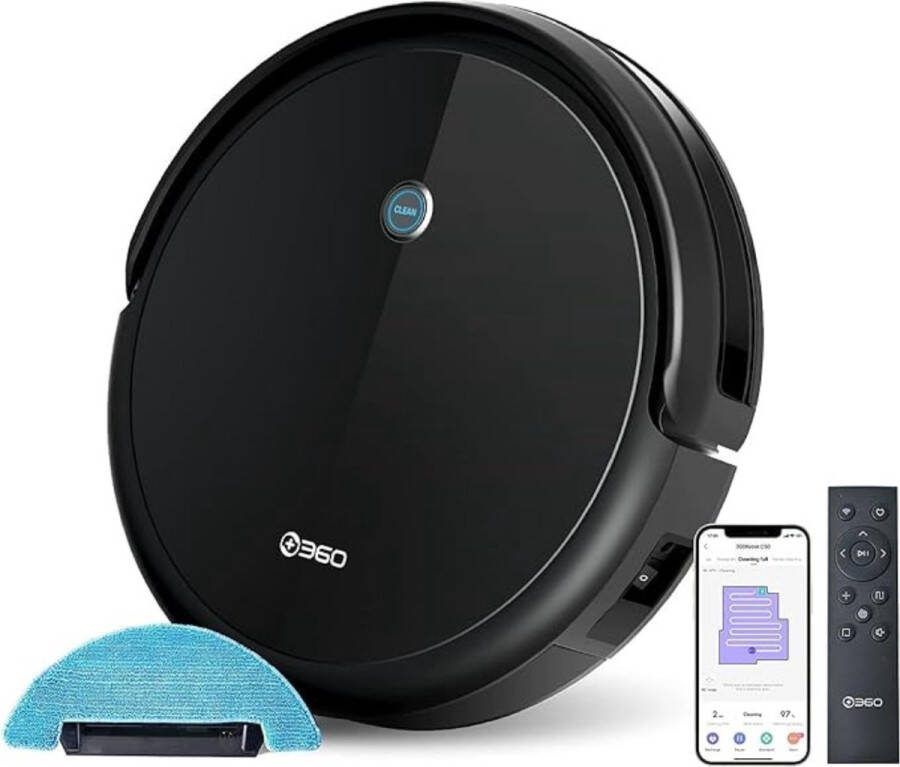 Thuys Dweilrobot – Stofzuiger met Dweilfunctie – met App Spraakbesturing en Afstandsbediening – Valbeveiligingssensor – met Laadstation – 2600 pa – Modern Zwart