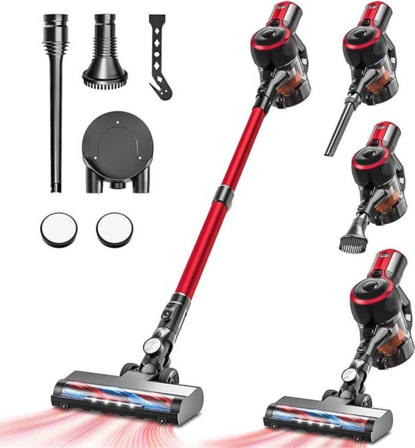 Thuys Multifunctionele Stofzuiger zonder Zak – Op Accu – Draadloos – Tapijtreiniger – Vacuum Cleaner – Vlekkenreiniger – Lichtgewicht – Rood
