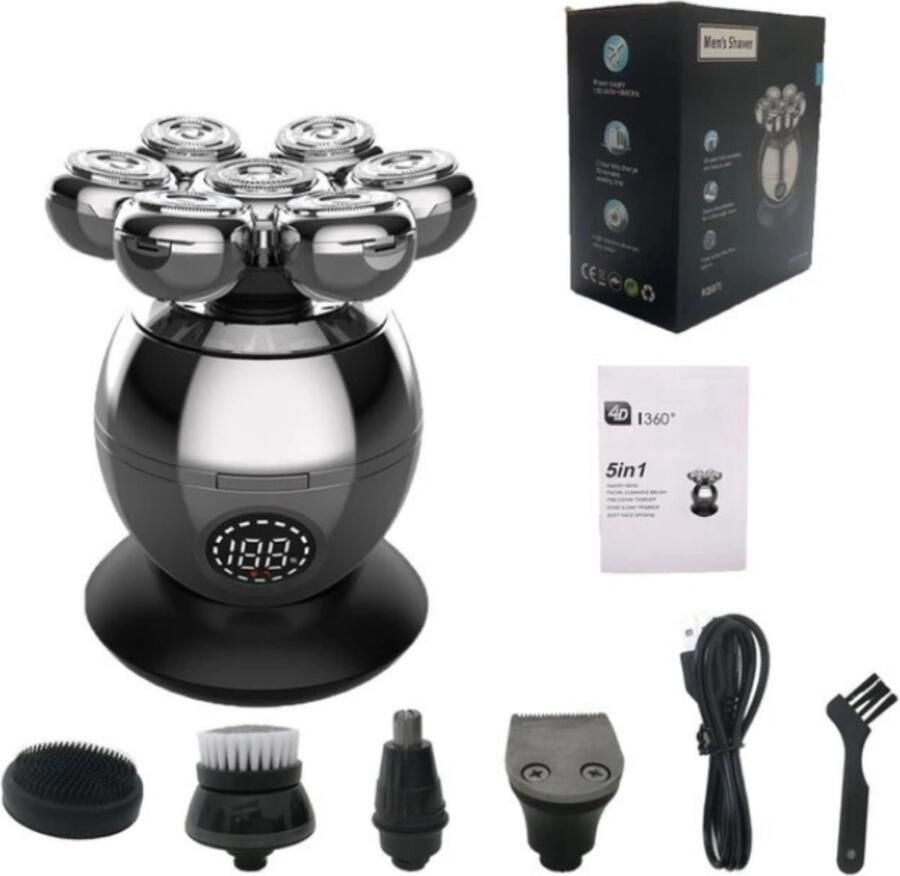 Thuys Skull Shaver Scheerapparaat 5-in-1 Bodygroomer Draadloos Meerdere Opzetstukken – Hoofd Kaal Scheren Modern Design Zwart