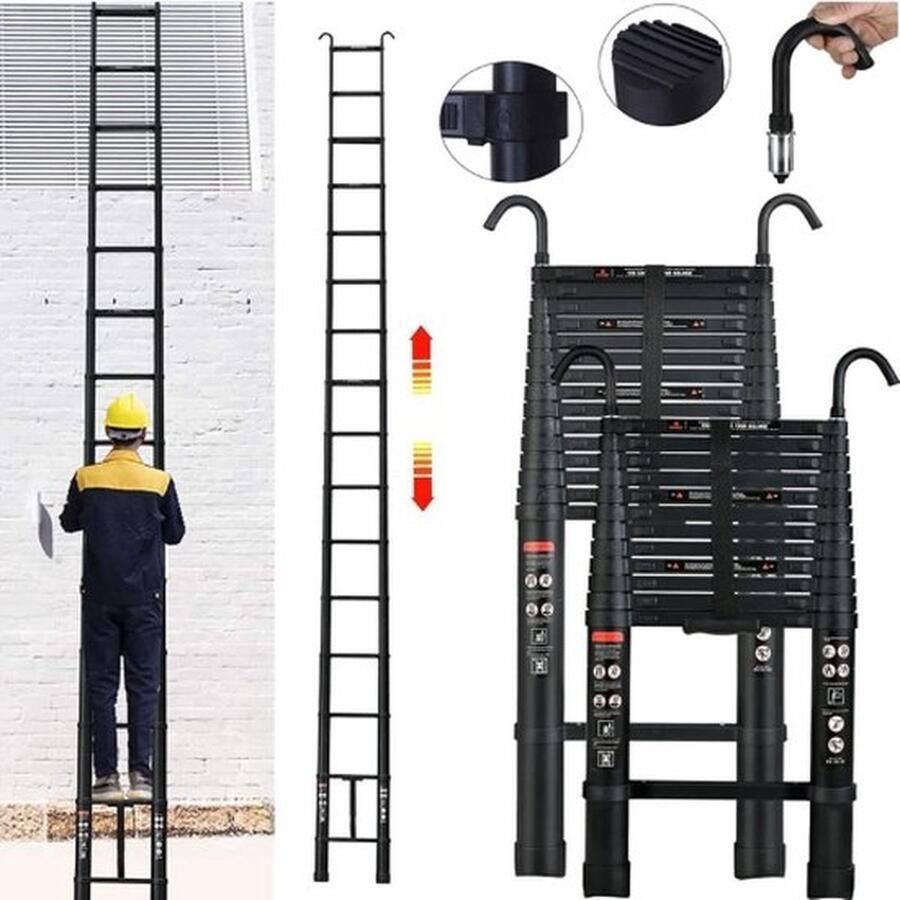 Thuys Telescoopladder 6.2 Meter Telescopische Vouwladder Telescopische Ladder Inklapbaar Soft Close – Verstelbaar