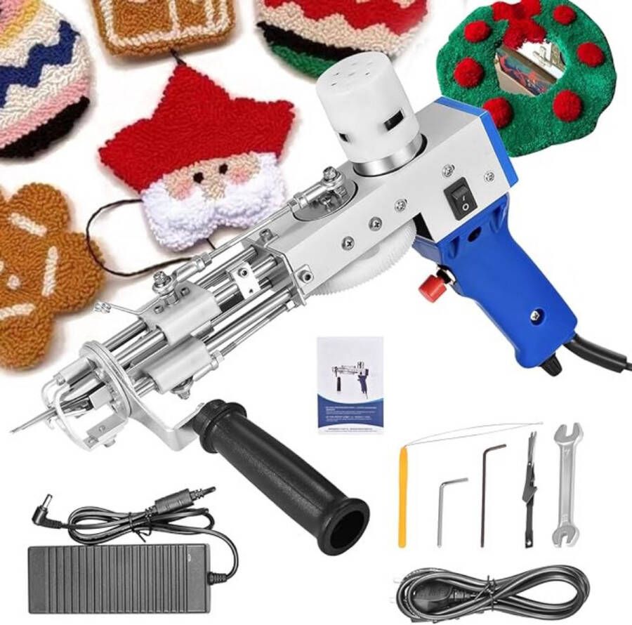 Thuys Tufting Gun – Beginnerspakket – Elektrisch Tapijt Pistool – Tapijt Maken – Borduurmachine – Handbreimachine – Tapijttuftpistool – Verstelbare Snelheid – Wit Blauw
