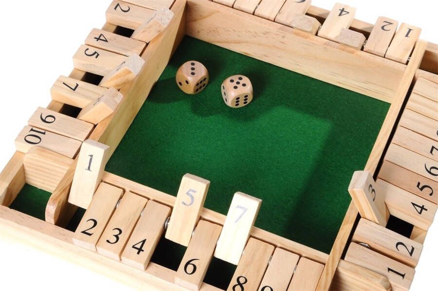 ThysToys Shut the box de luxe bordspel 4 spelers inclusief 2 houten dobbelstenen 29 x 29 cm