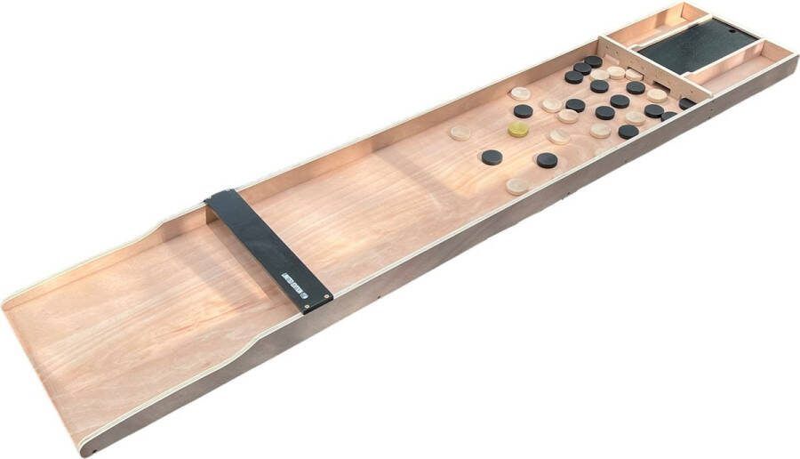 ThysToys Sjoelbak Battle Shuffle Nieuw spelelement Gouden sjoelsteen voor extra punten Limited Black Edition Wedstrijdsjoelbak 200 cm Inclusief 31 Sjoelstenen
