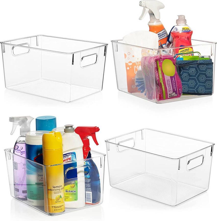 TidyHome Koelkast Organizer – Set van 4 Stuks – Opbergbox Koelkast Bakjes Opbergbak Lade Organizer – Lade Verdeler Koelkast Bakjes – Bewaarbakjes Stapelbaar – Transparant – BPA-Vrij