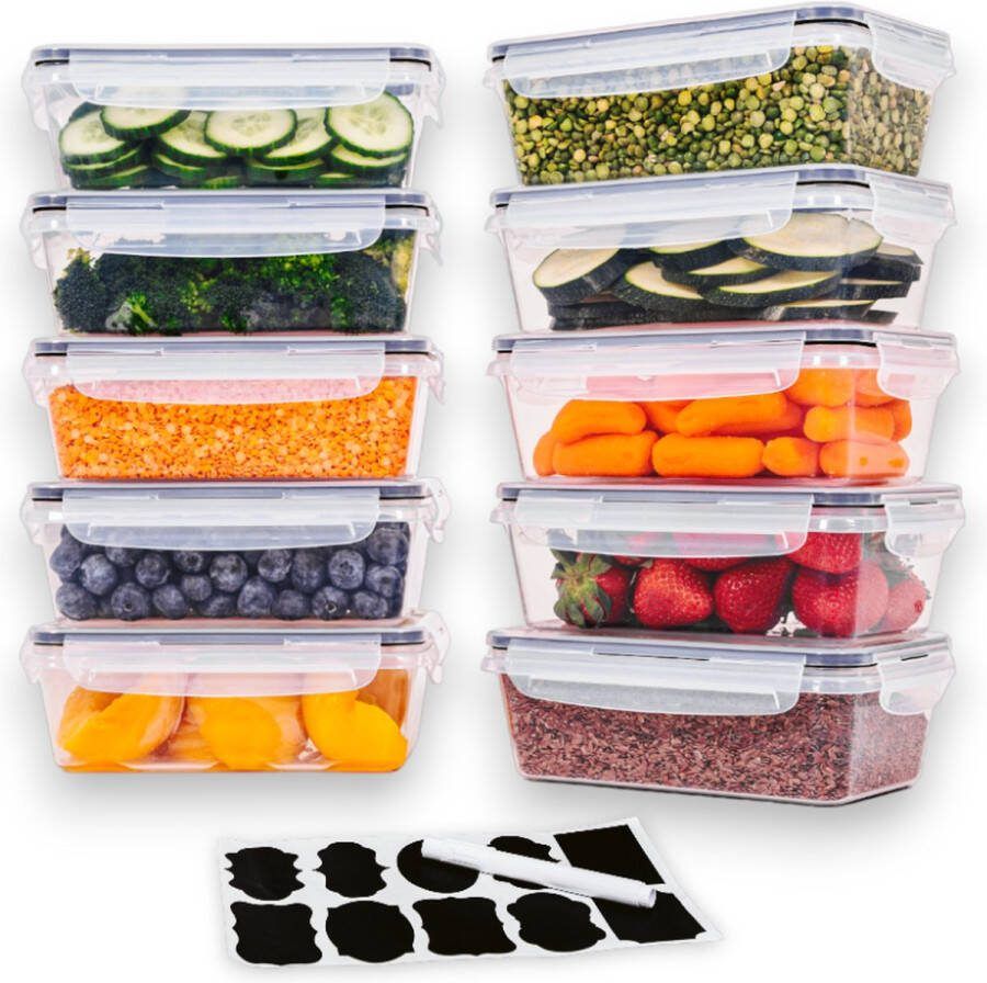 TidyHome Vershoudbakjes 1 Liter – Set van 10 Stuks – Meal Prep Bakjes Geschikt Voor Magnetron Vriezer en Vaatwasser Koelkast Bakjes Opbergbak – Bewaarbakjes Luchtdicht– Transparant – BPA-Vrij