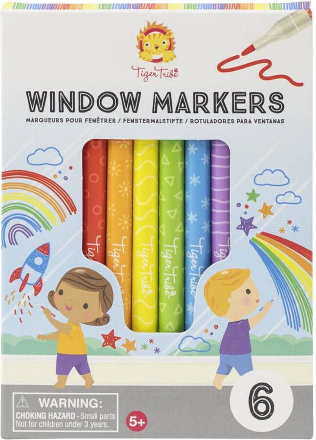 Tiger Tribe Window markers raamstiften voor kinderen raamdecoratie 6 stuks knutselen voor kinderen