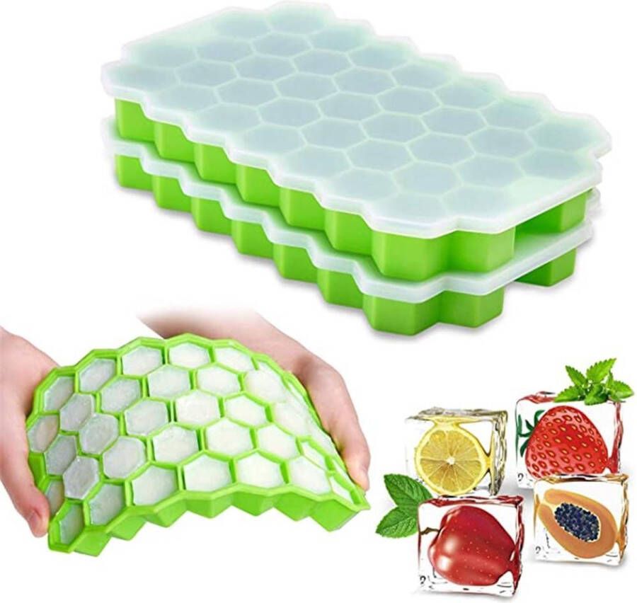 Tigrie Honeycomb Siliconen IJsblokjesvorm Met Deksel | ijsblokjesmakers | Voor 37 ijsblokjes[Groen]