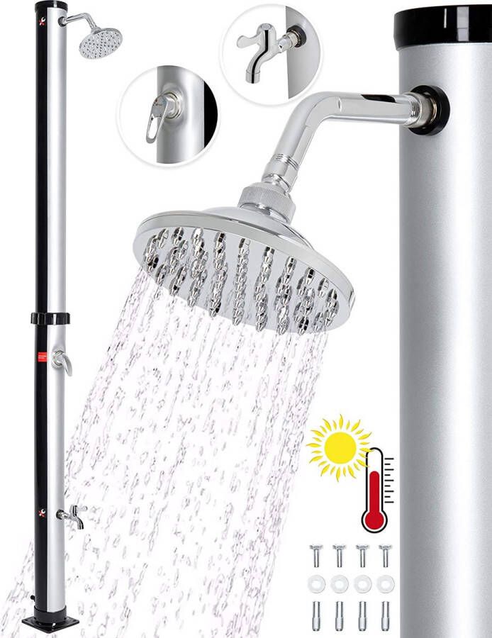 Tillvex Design zilveren tuindouche camping douche solar douche zonnedouche 35 liter