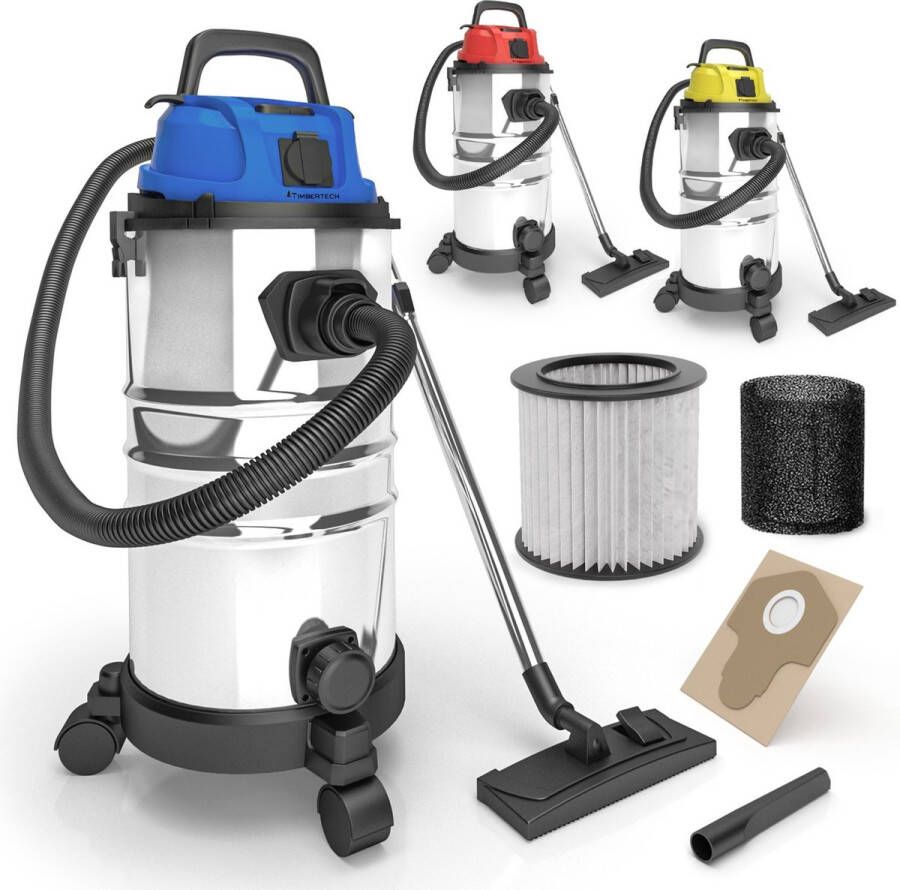 Timbertech GoodVibes Industriële Stofzuiger Droogzuiger Blaasfuncite Waterstofzuiger Multifunctionele Stofzuiger 30L 2300W RVS Blauw