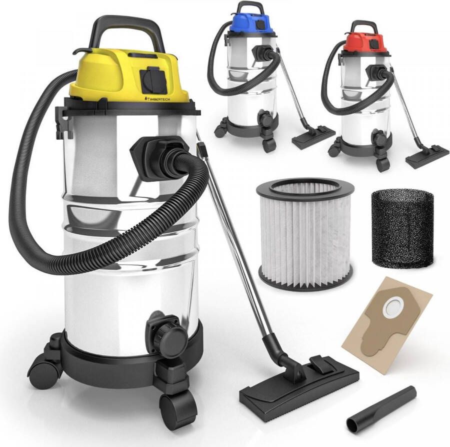 Timbertech GoodVibes Industriële Stofzuiger Droogzuiger Blaasfuncite Waterstofzuiger Multifunctionele Stofzuiger 30L 2300W RVS Geel