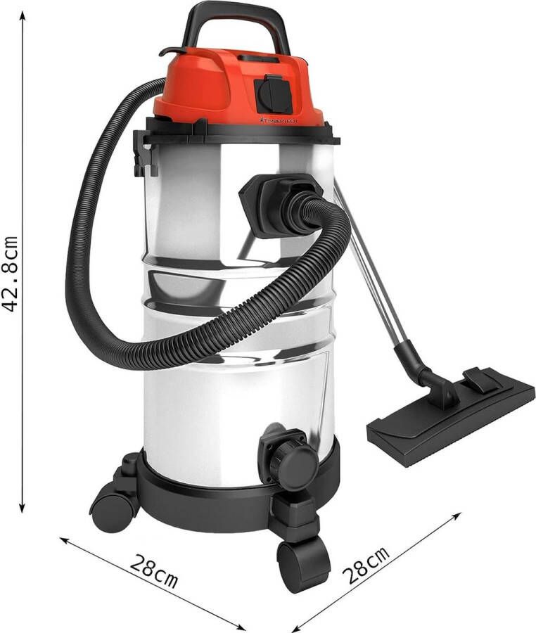 Timbertech Industriële stofzuiger 2300 W 30L met blaasfunctie 3 filters RVS containers Nat droogzuiger Multifunctionele stofzuiger Waterstofzuiger Rood