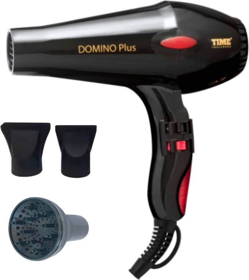 Time Domino Plus Professionele Haardroger met Diffuser Föhn met Diffuser 1800W 3 Meter Kabel Cold Shot Zwart
