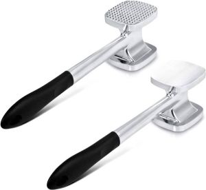 TIMESETL dubbelzijdige aluminium vleeshamer 140 stekels & plat oppervlak vleeshamer snijhamer voor kip rundvlees varken steak enz
