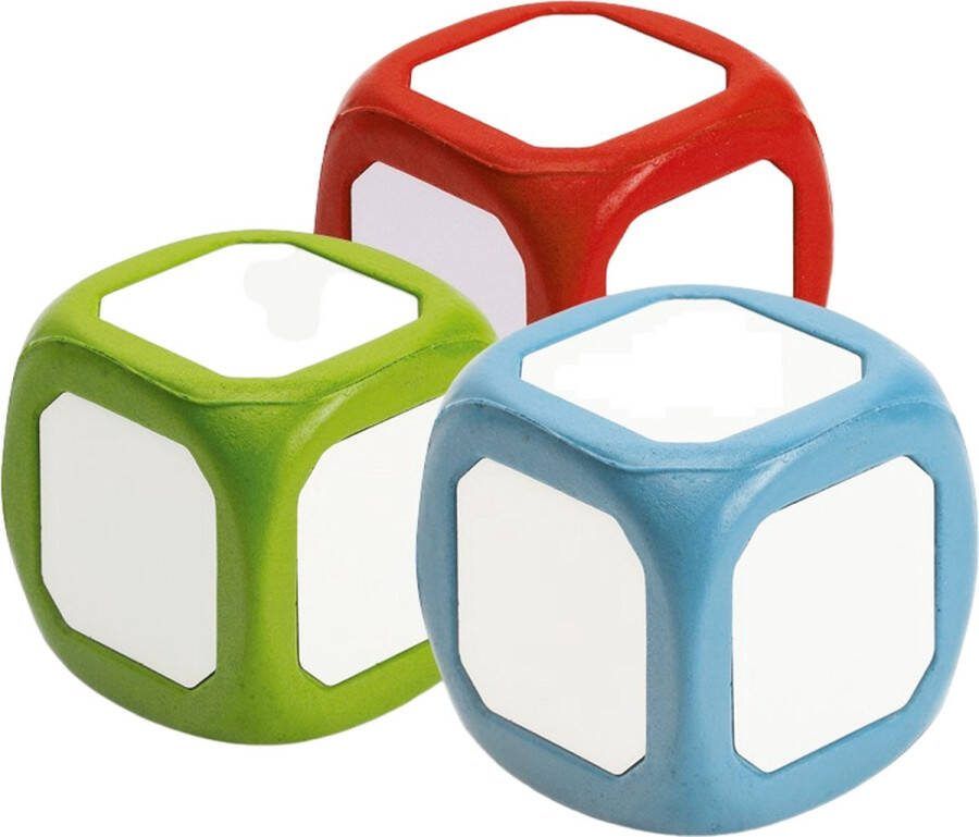 TimeTEX Dobbelstenen Set Beschrijfbaar Set 3 stuks 6x6x6 cm 3 kleuren